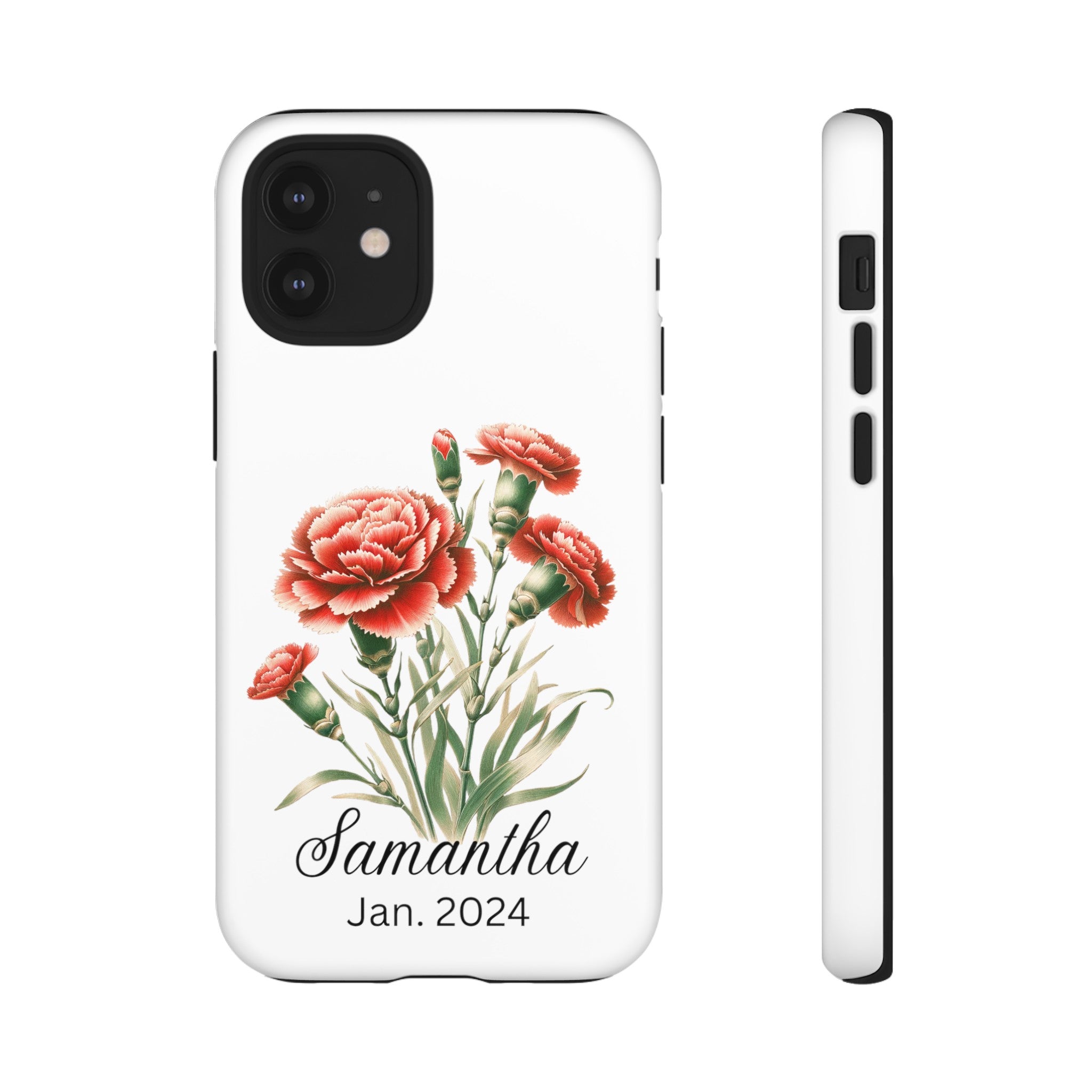 Personalized January Birth Flower Month Tough Phone Cases for iPhones and Samsung Galaxy