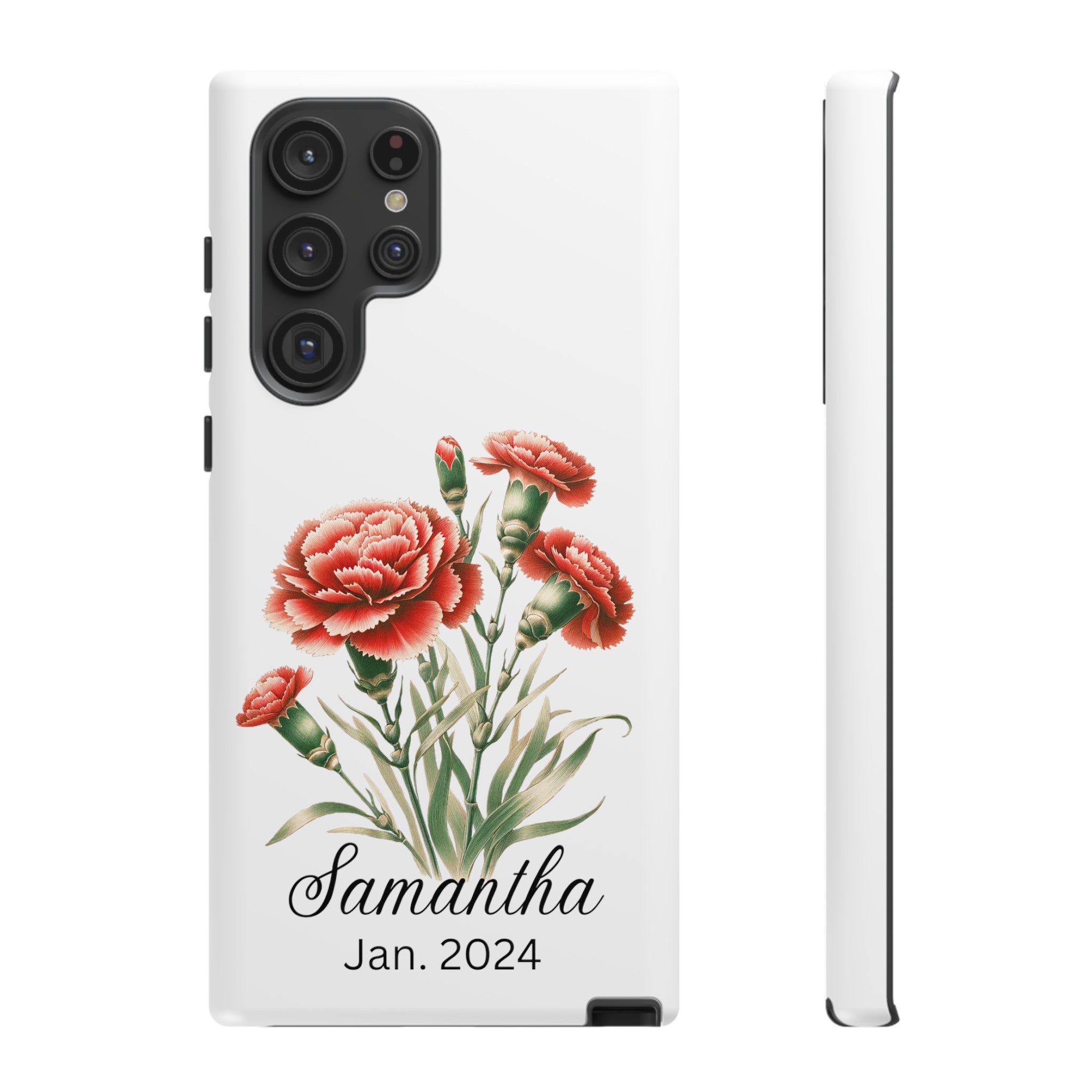 Personalized January Birth Flower Month Tough Phone Cases for iPhones and Samsung Galaxy