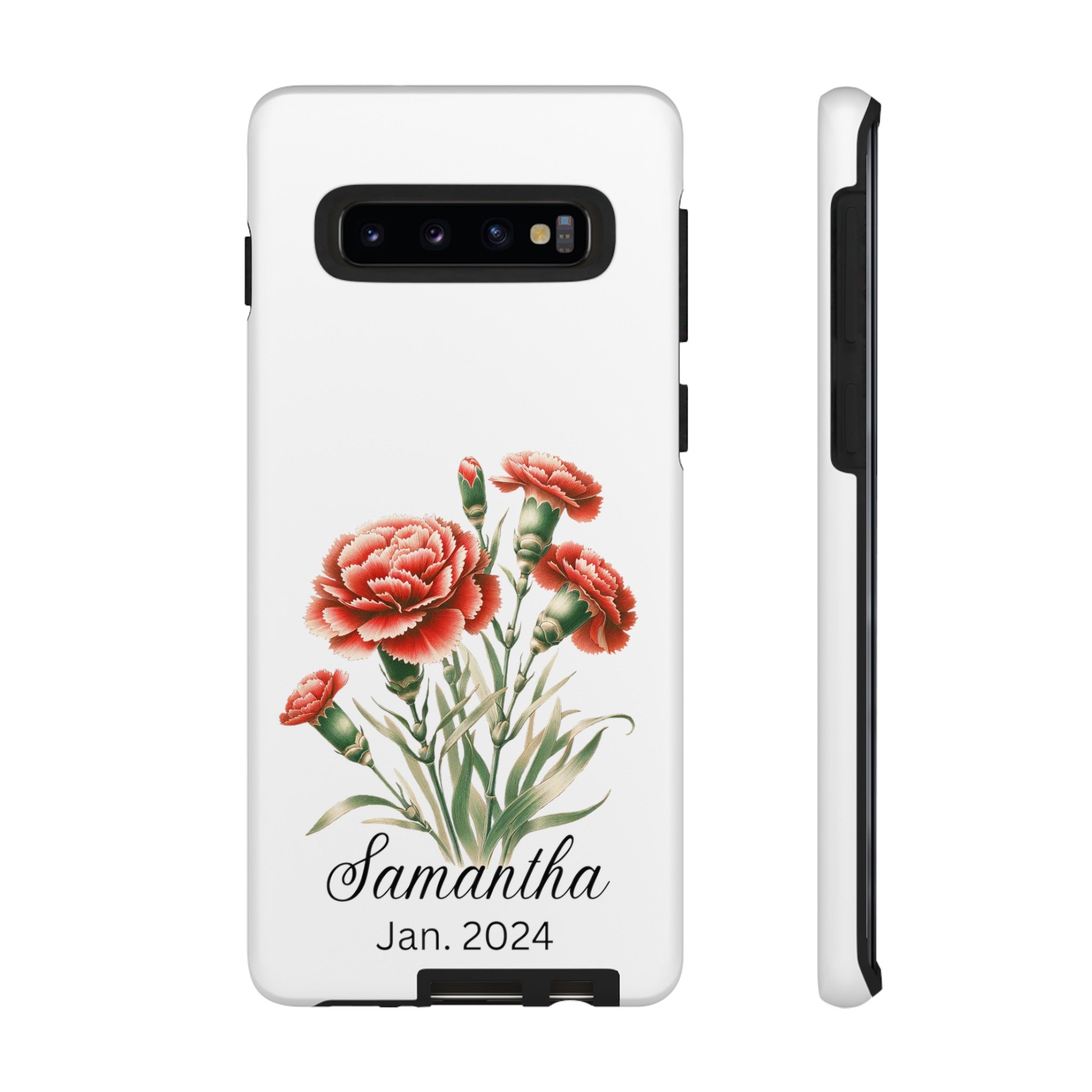 Personalized January Birth Flower Month Tough Phone Cases for iPhones and Samsung Galaxy