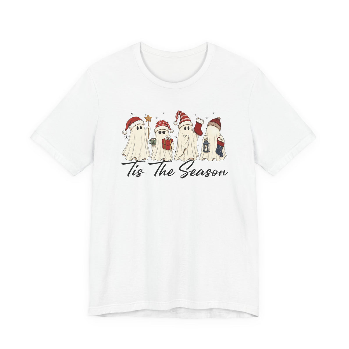 Tis The Season Halloween Shirt, Bella Canvas 3001 T-Shirt, Retro Ghost Tee, Cute Christmas Ghost