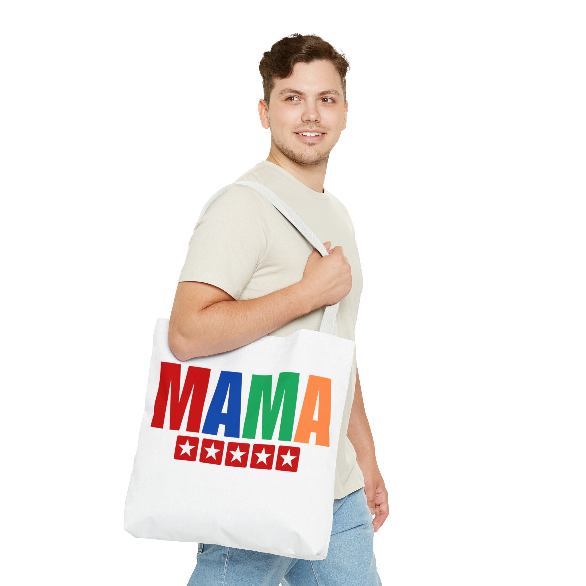 Mother's Day Gift Mama Five Star Tote Bag (AOP), Gift for Mama, Gift from Dad, Gift from Daughter, Gift from Son