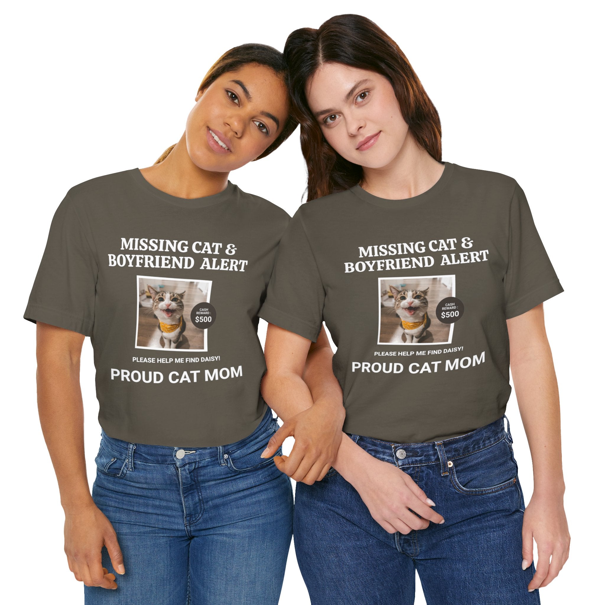 Funny Missing Cat & Boyfriend Alert Unisex Jersey Short Sleeve T-shirt, Cat Mom shirt, Funny Cat Shirt, Cat lover Shirt, Gift for Cat Mom, Cat T-shirt