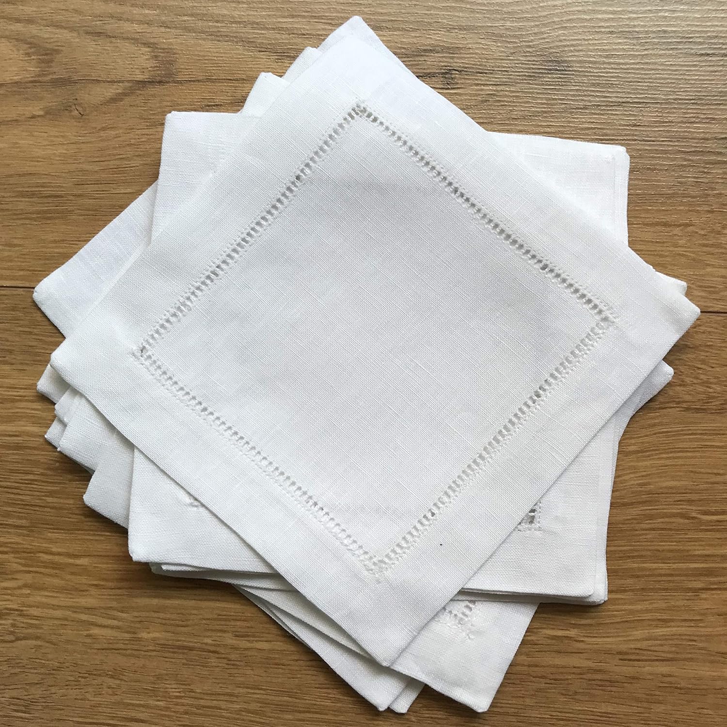 12 Pieces of 6"x6" white Hemstitched Cocktail Napkins