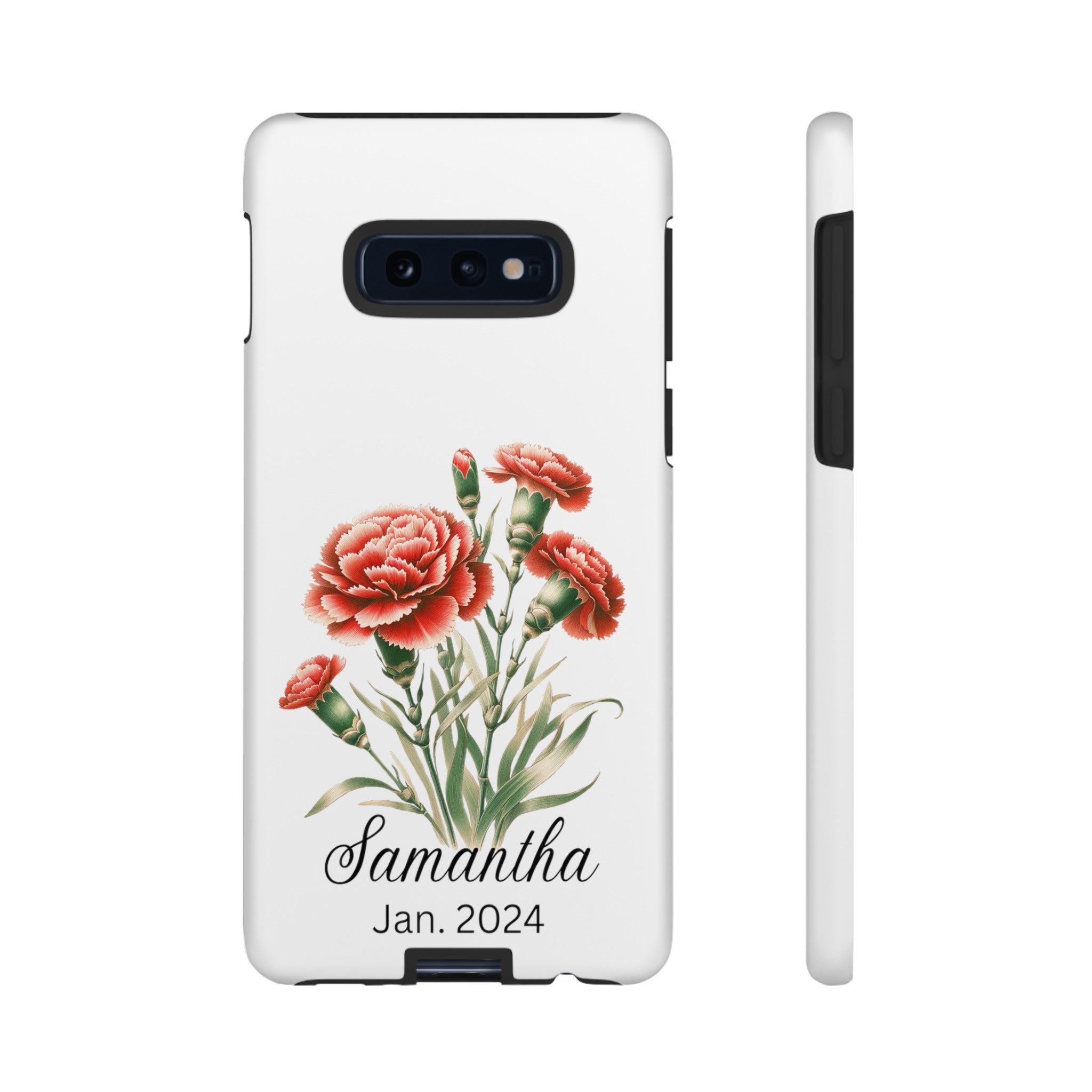 Personalized January Birth Flower Month Tough Phone Cases for iPhones and Samsung Galaxy