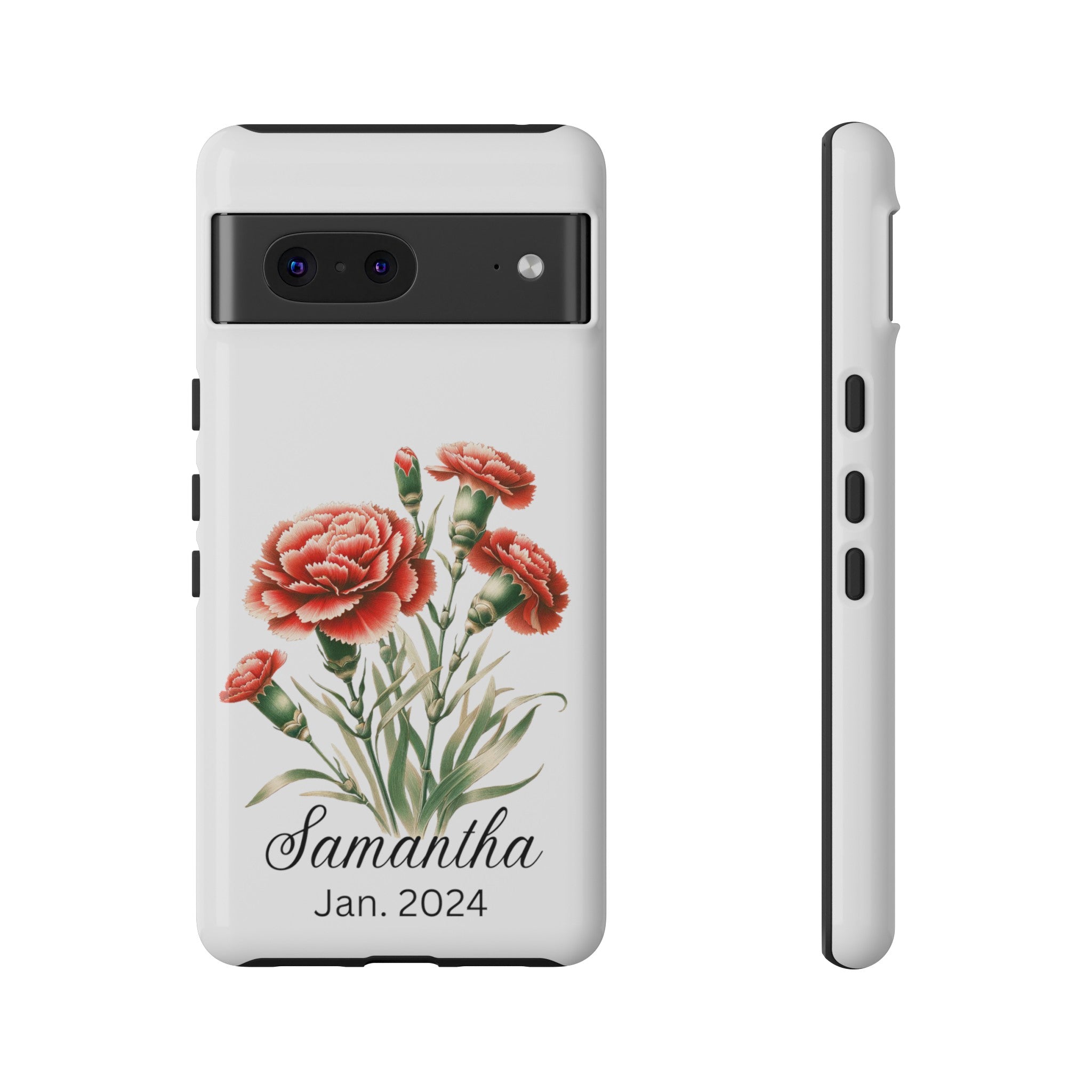 Personalized January Birth Flower Month Tough Phone Cases for iPhones and Samsung Galaxy