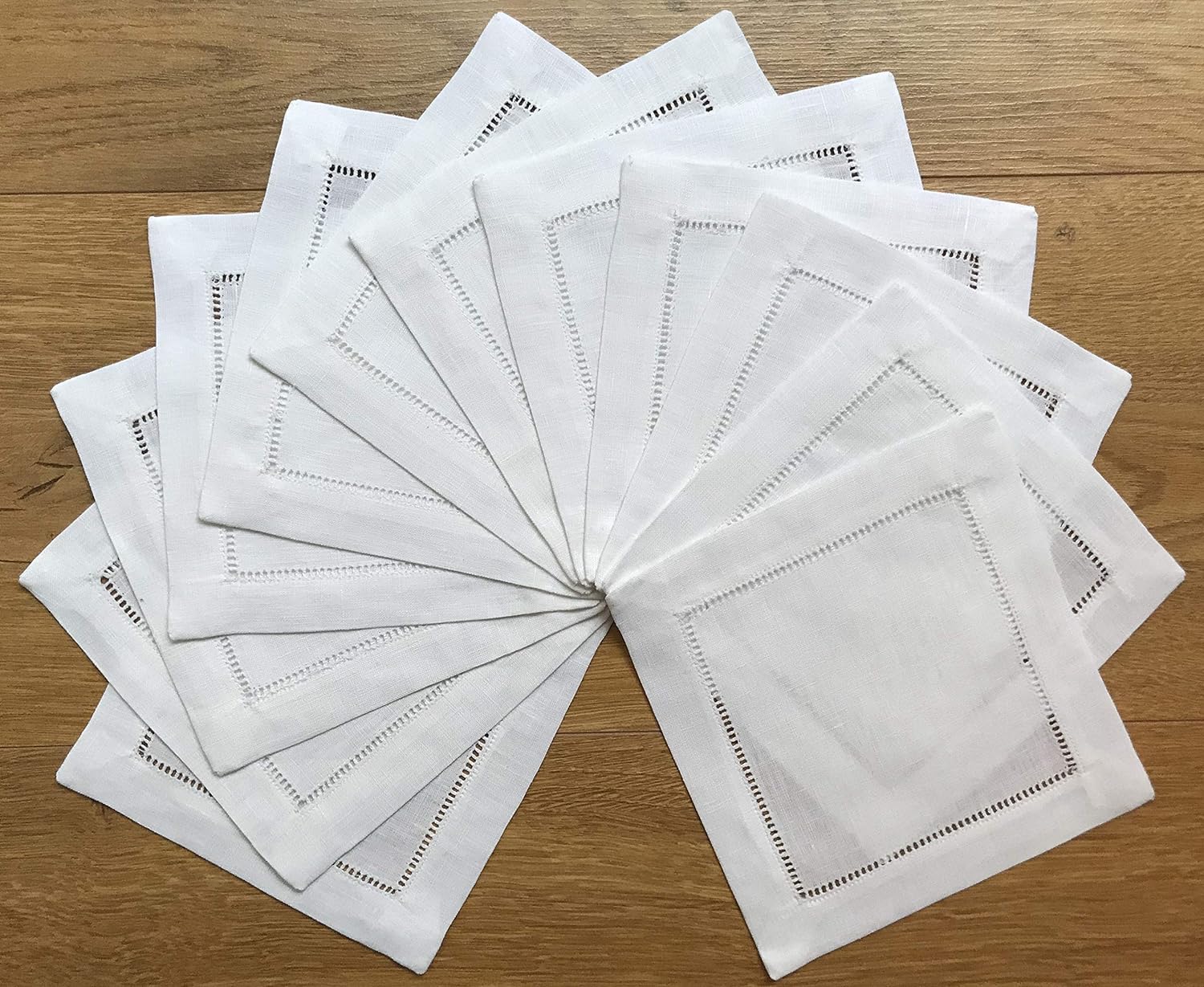 12 Pieces of 6"x6" white Hemstitched Cocktail Napkins
