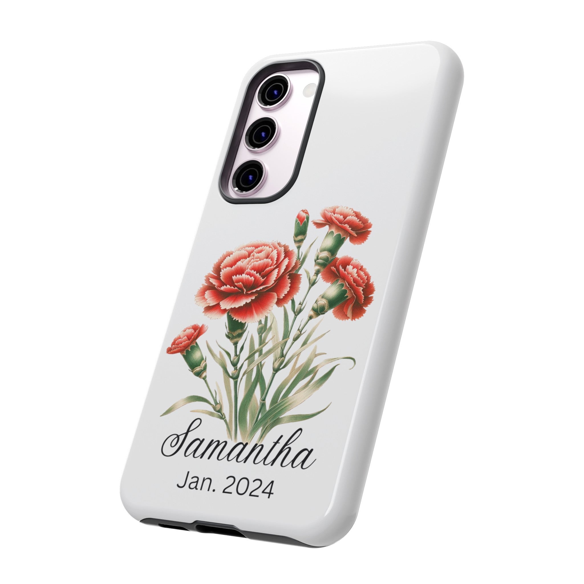 Personalized January Birth Flower Month Tough Phone Cases for iPhones and Samsung Galaxy