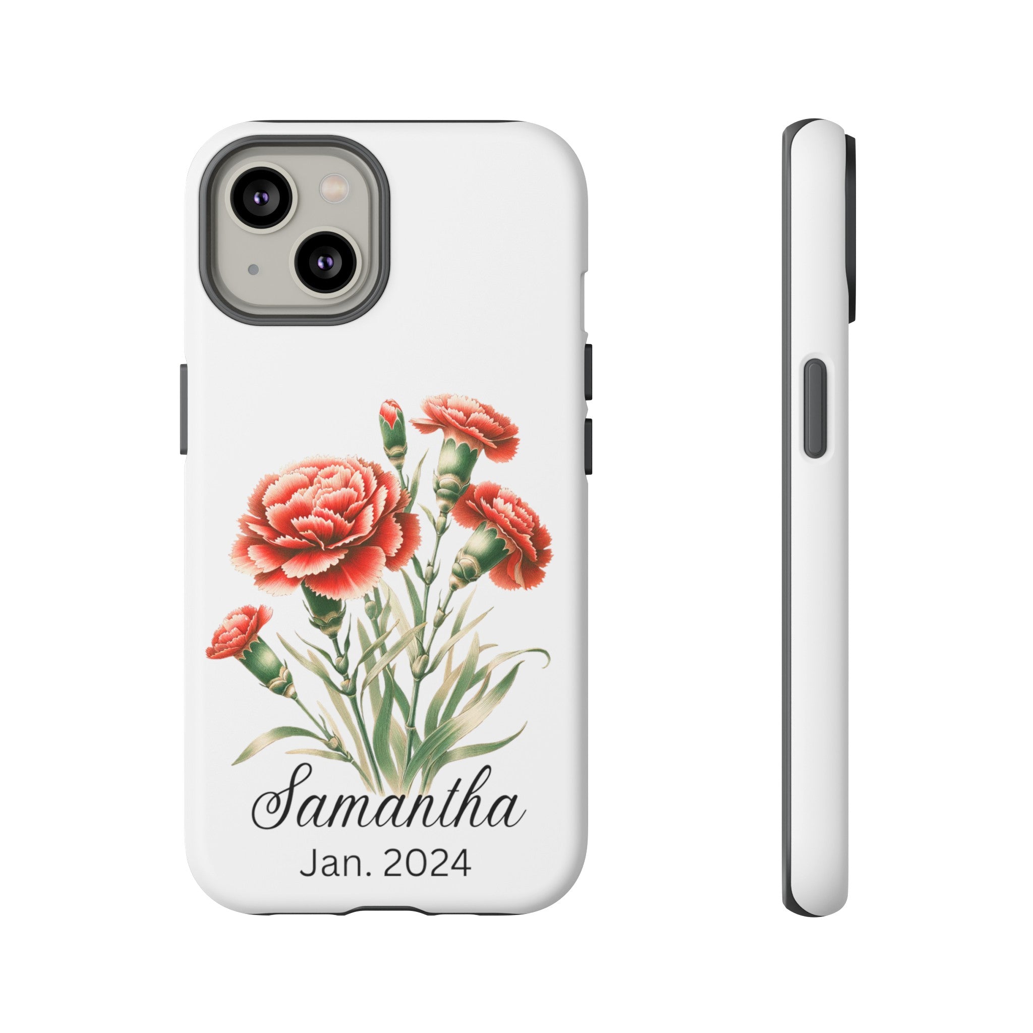 Personalized January Birth Flower Month Tough Phone Cases for iPhones and Samsung Galaxy