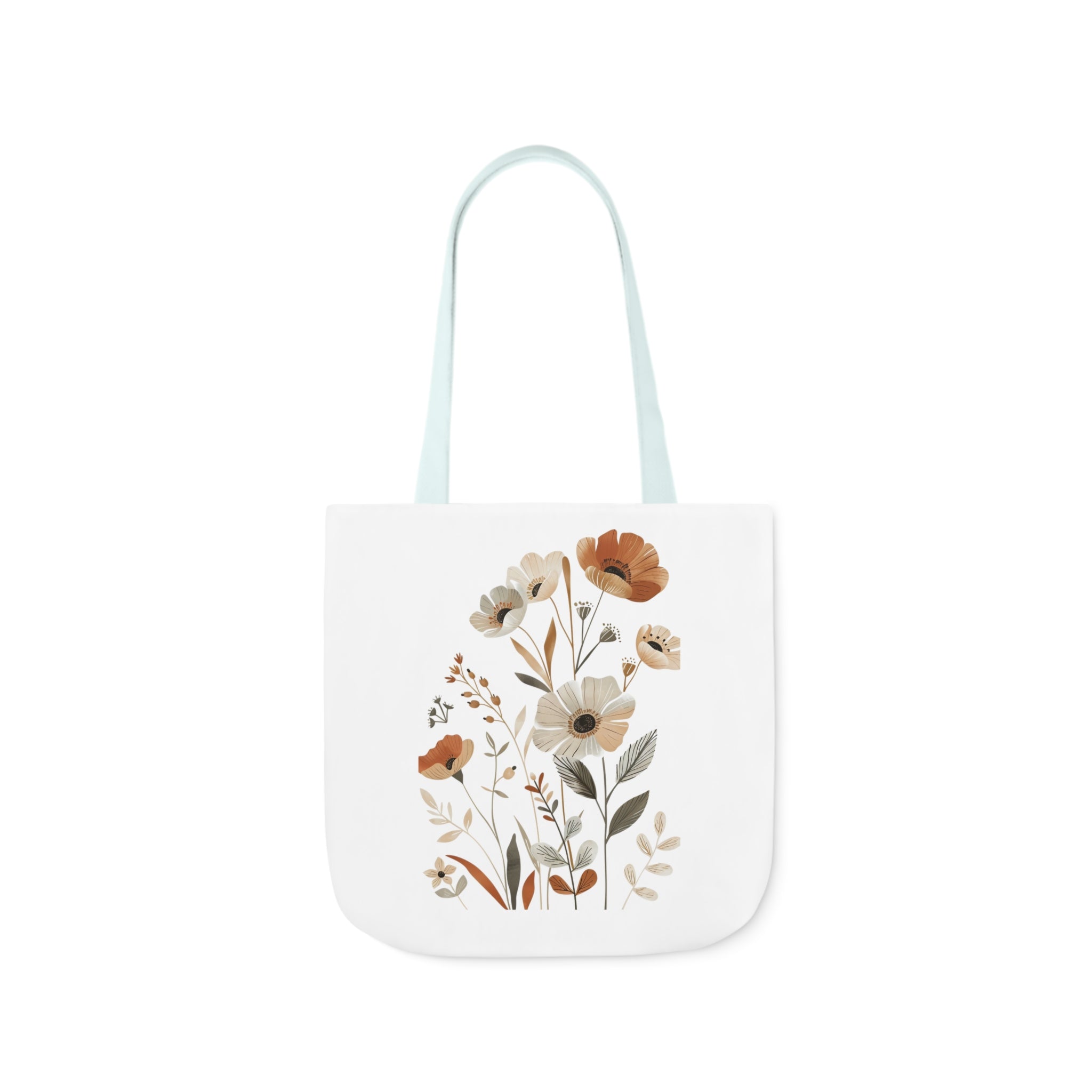 100% Polyester Canvas Tote Bag, 5-Color Straps, Lightweight Wildflower Tote Bag, Shopping Bag, Gift for Mom, Gift for Friend, Reusable Shopping Bag