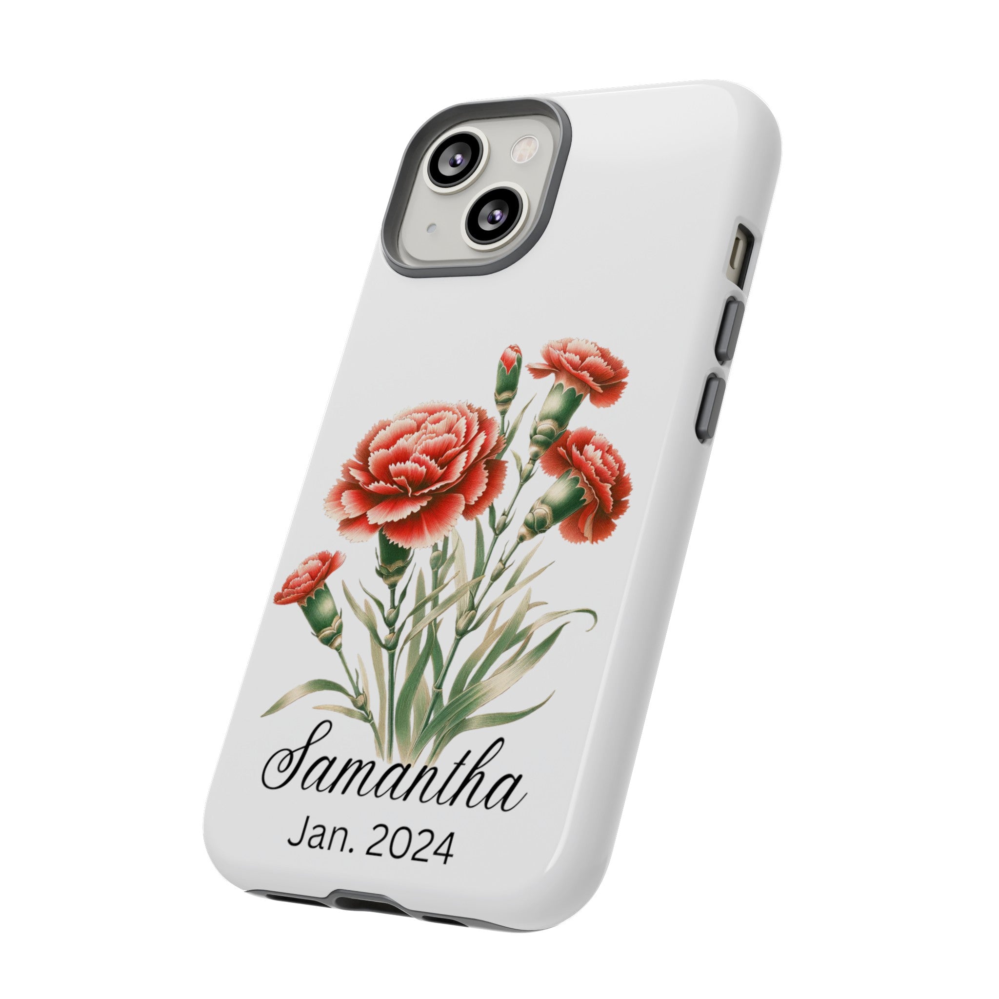 Personalized January Birth Flower Month Tough Phone Cases for iPhones and Samsung Galaxy