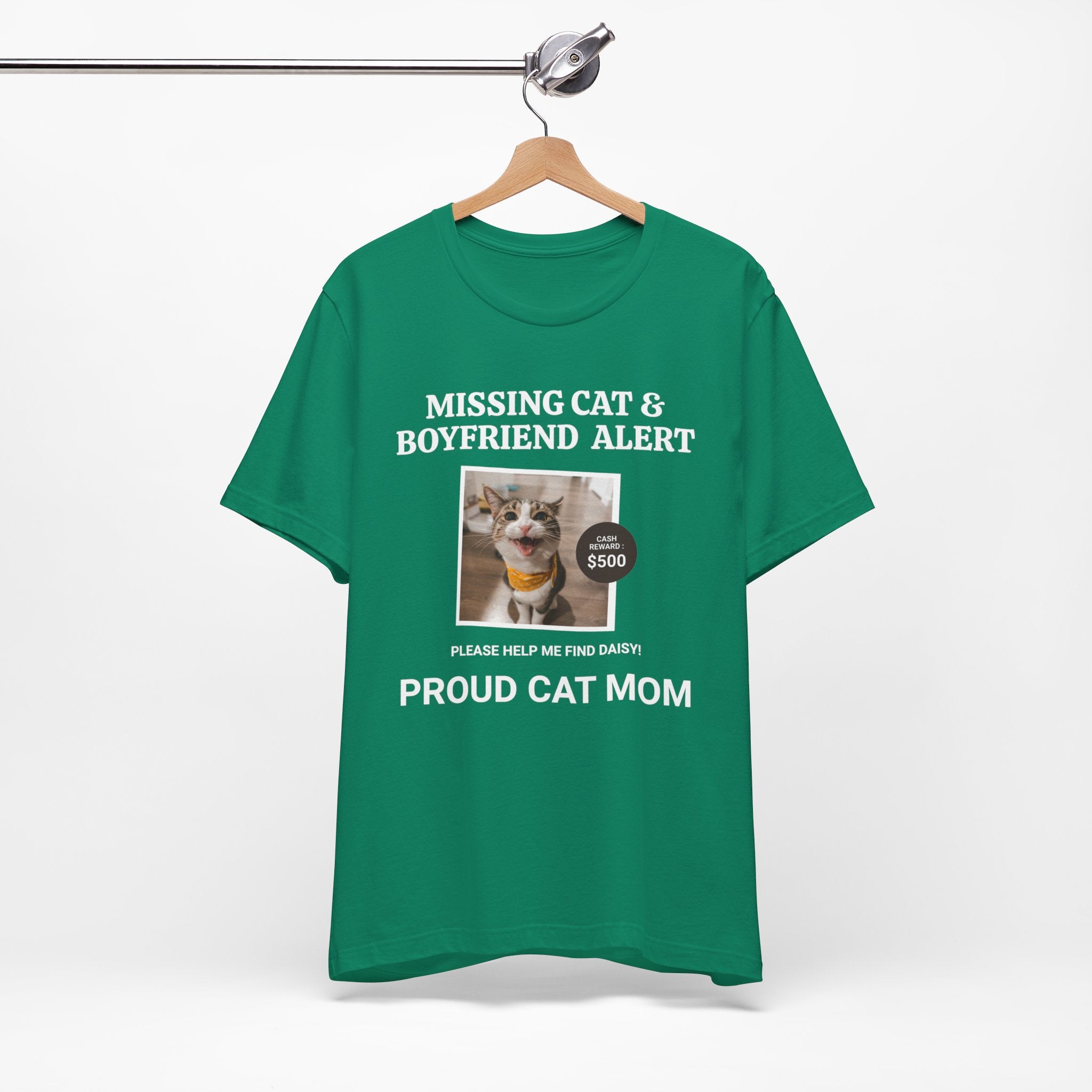 Funny Missing Cat & Boyfriend Alert Unisex Jersey Short Sleeve T-shirt, Cat Mom shirt, Funny Cat Shirt, Cat lover Shirt, Gift for Cat Mom, Cat T-shirt