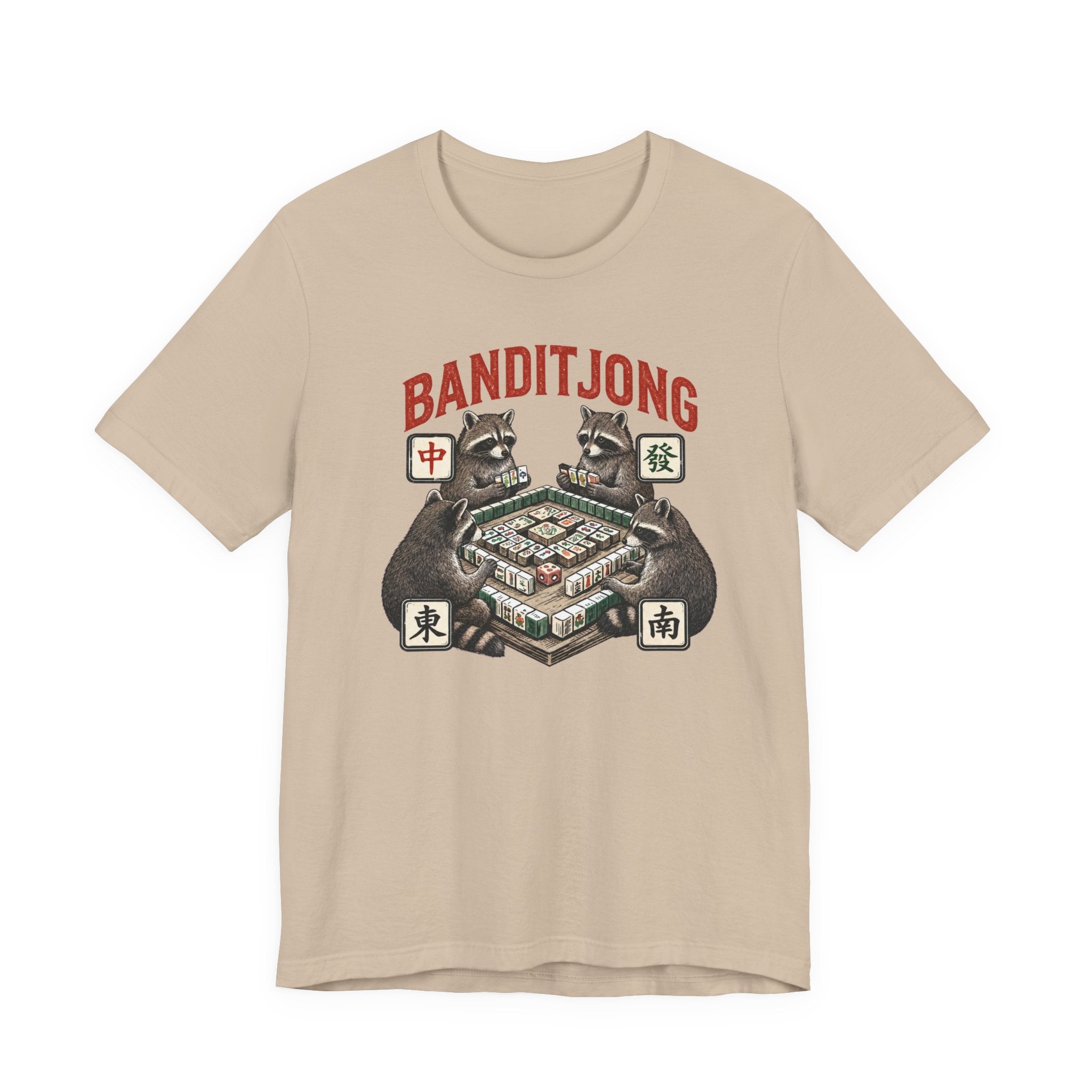 Mahjong Bella Canvas 3001 shirt, Raccoons playing Banditjong outfit, vintage Chinese tile game gift