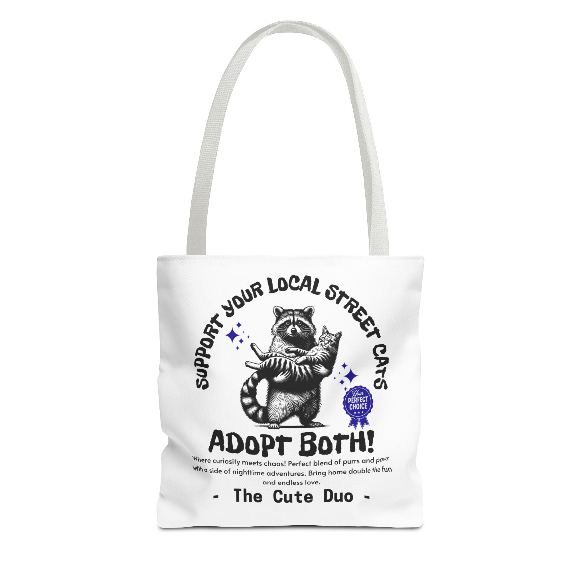 Funny Tote Bag (AOP), Funny Support Your Local Street Cats bag, Gift for Cat Lovers, Funny Raccoons Bag, Gift for Cat Mom