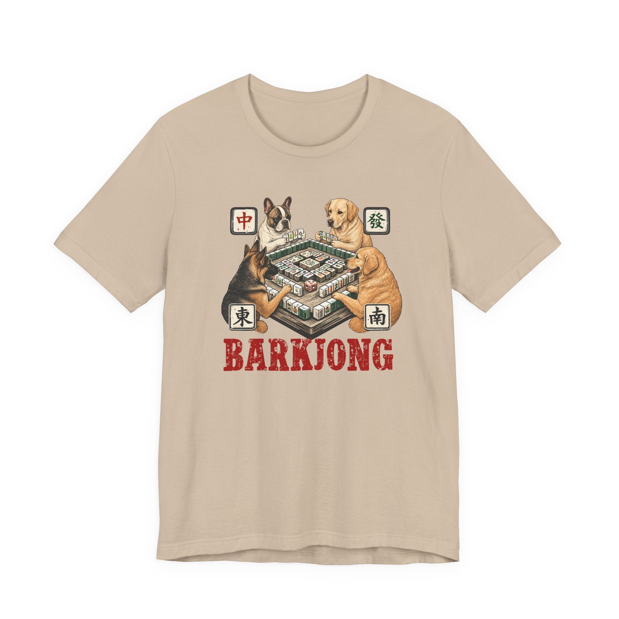 Dogjong Bella Canvas 3001 Shirt, Dogs Playing Mahjong T-Shirt, Vintage Chinese Tile Game Gift, MahJong Player Present