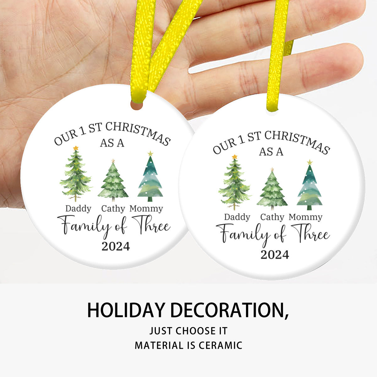 Personalized Ornaments, Family of Three Christmas Ornament, Family of 3-Ornament, First Christmas Ornaments