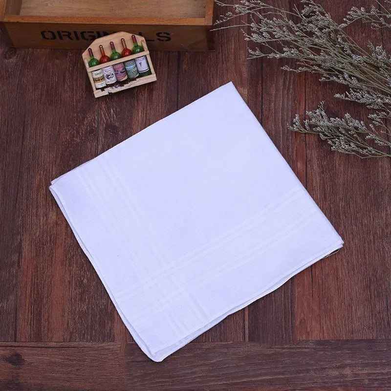 12Pcs/Set 40x40cm Men Women Cotton Handkerchiefs Pure White Classic Hankies Jacquard Striped Pocket Square Towel DIY Painting