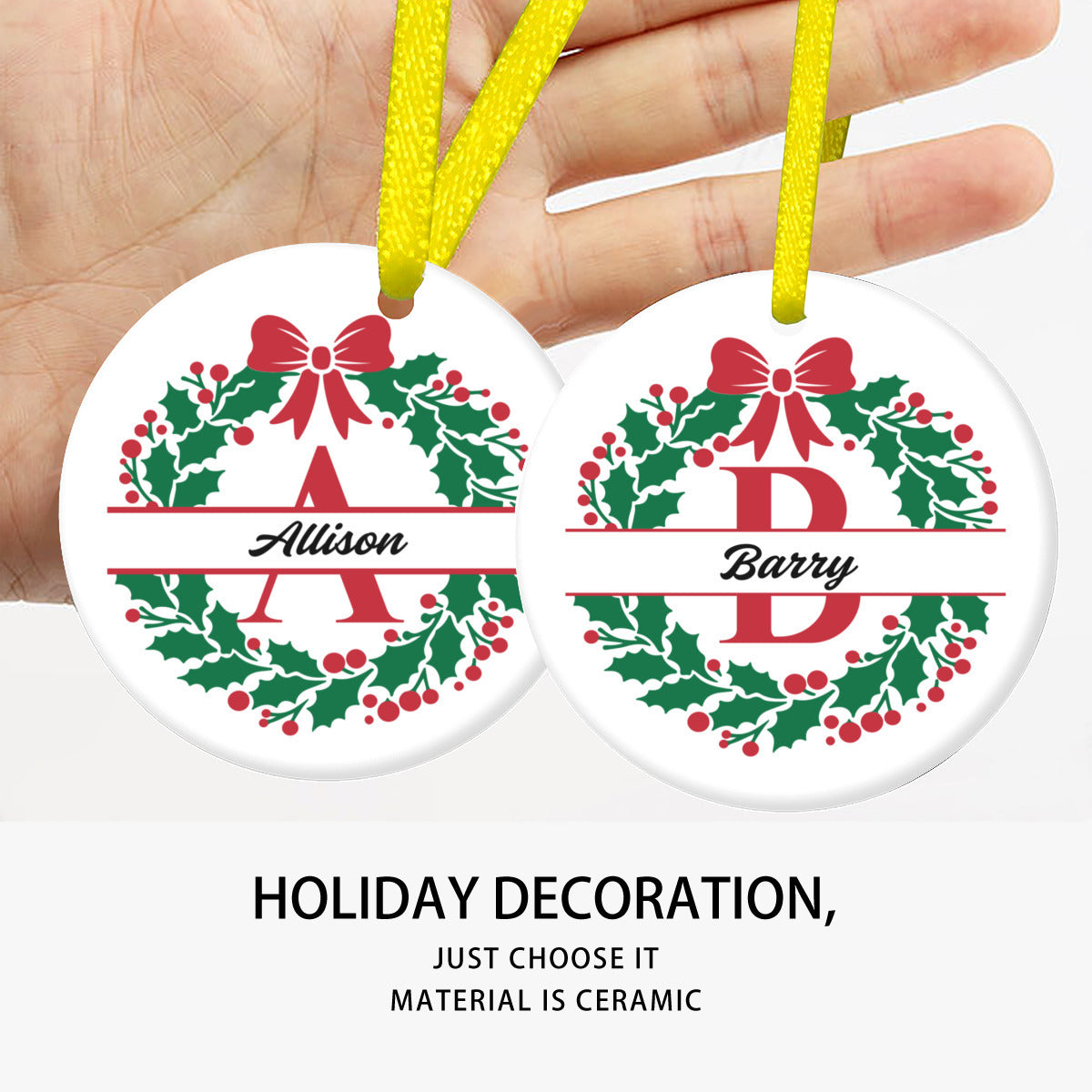 Personalized Ceramic Ornaments - Different 2-Sided Design, Customizable for Christmas