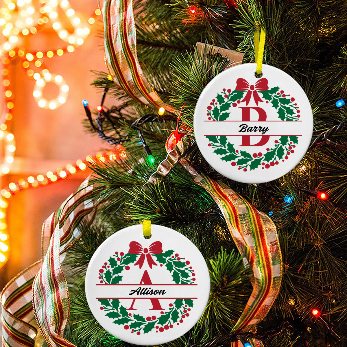 Personalized Ceramic Ornaments - Different 2-Sided Design, Customizable for Christmas