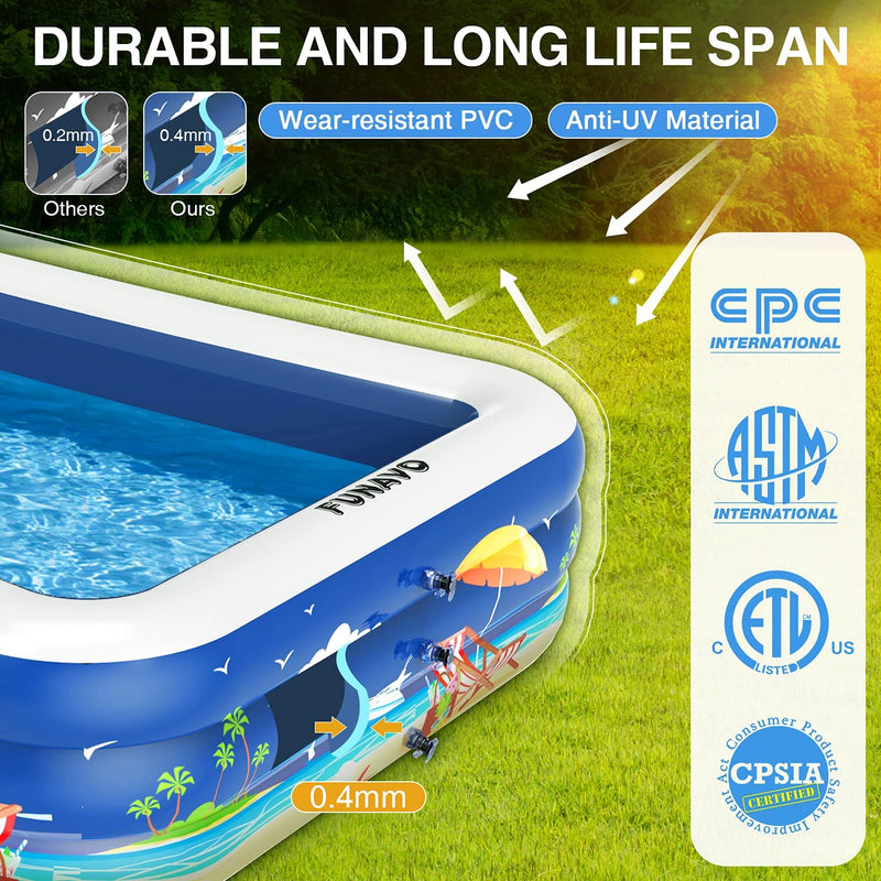 Inflatable Swimming Pool for Family, 100" X 71" X 22" Full-Sized Inflatable Kiddie Pools, Electric Pump Included, Lounge Pool for Baby Toddlers Kids Adults, Outdoor Backyard