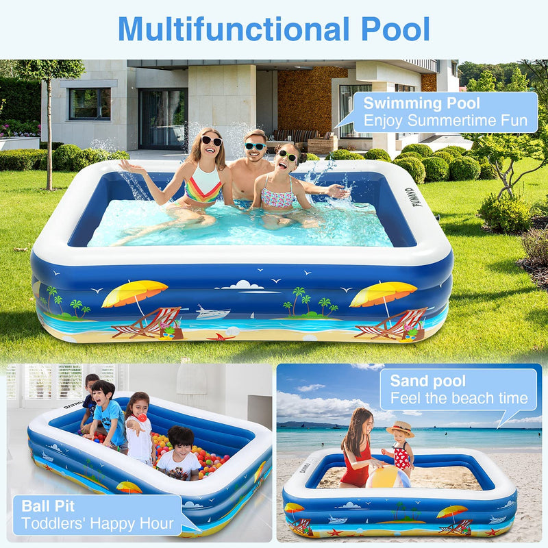 Inflatable Swimming Pool for Family, 100" X 71" X 22" Full-Sized Inflatable Kiddie Pools, Electric Pump Included, Lounge Pool for Baby Toddlers Kids Adults, Outdoor Backyard