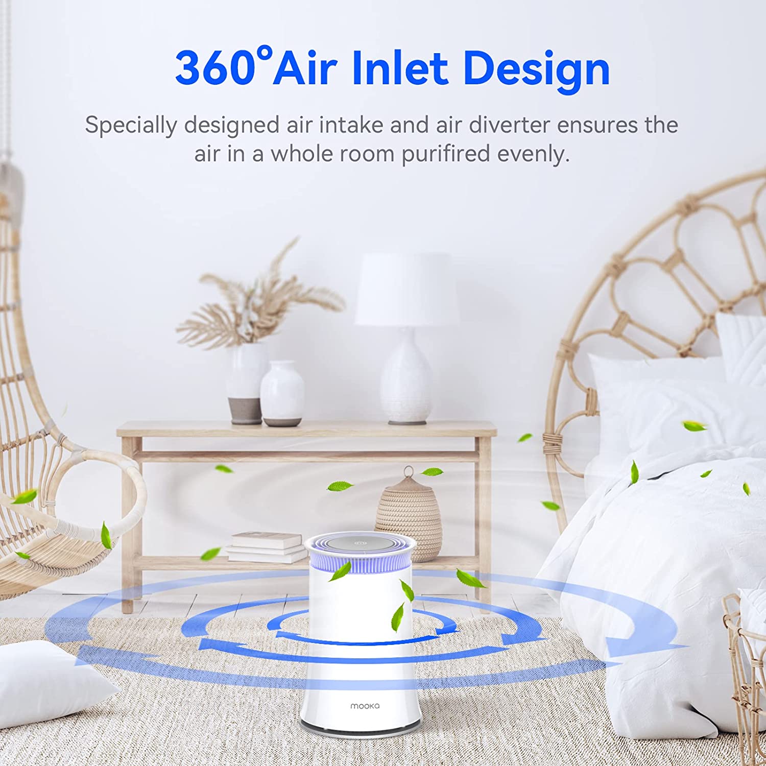Mooka Air Purifier for Home, True HEPA Air Cleaner , Activated Carbon Filter, Up to 540 sqft, KJ120G-C10, White