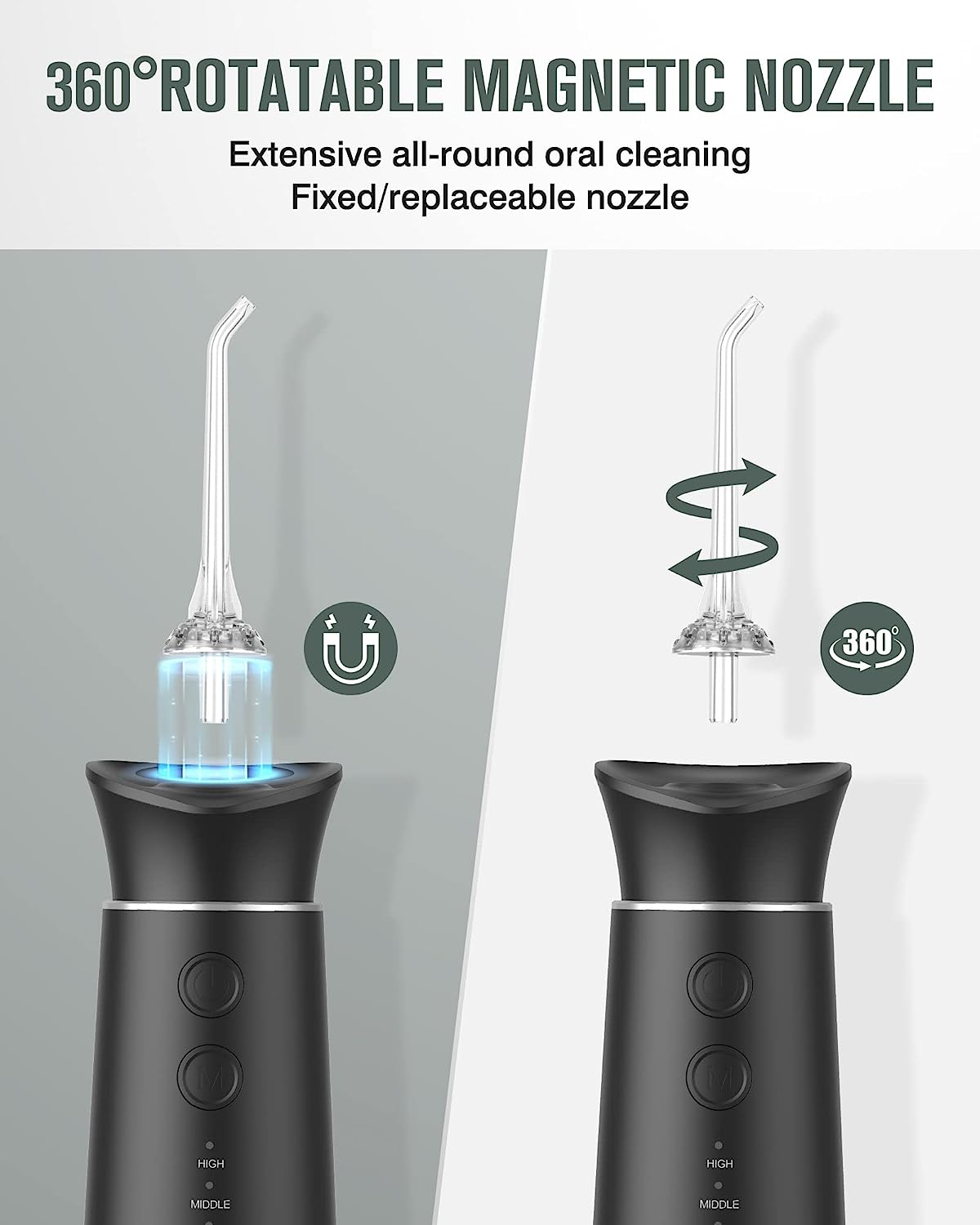 Cordless  Flosser with Magnetic Charging for Teeth Cleaning, Nursal 7 Clean Settings Portable Rechargeable Oral Irrigator