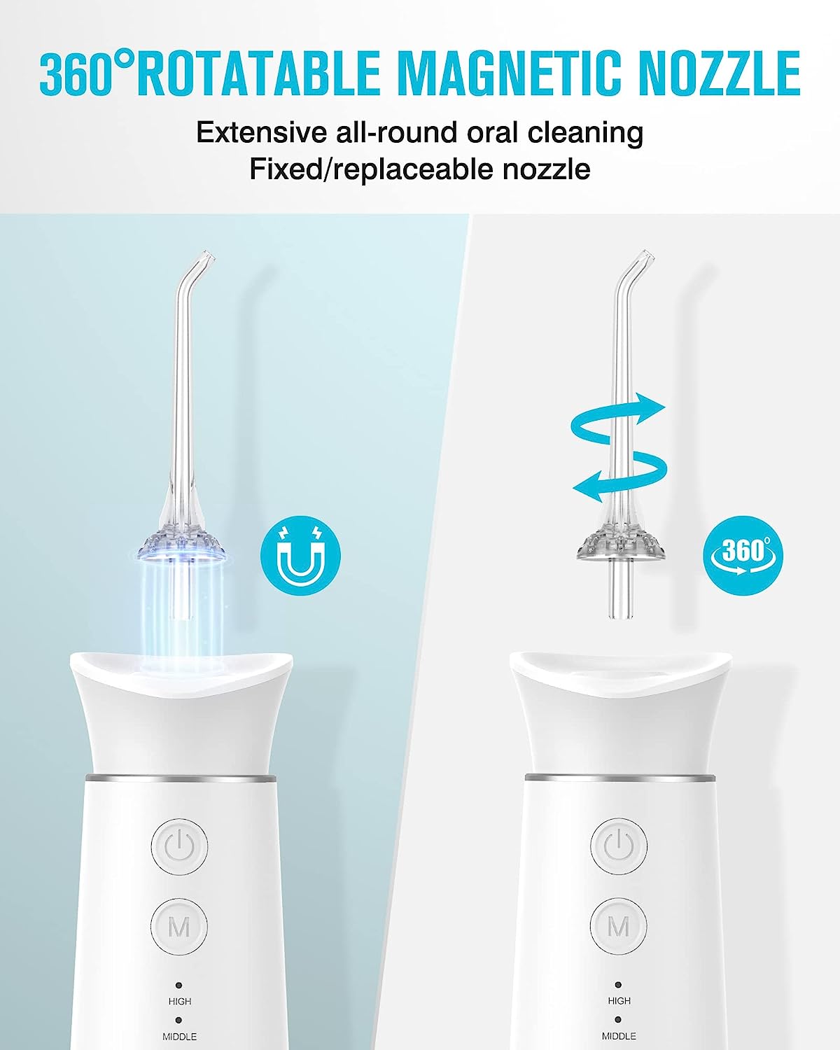 Water Dental Flosser Cordless with Magnetic Charging for Teeth Cleaning, Nursal 7 Clean Settings Portable Rechargeable Oral Irrigator, IPX8 Waterproof Water Dental Picks for Home Travel, DC5121 White,