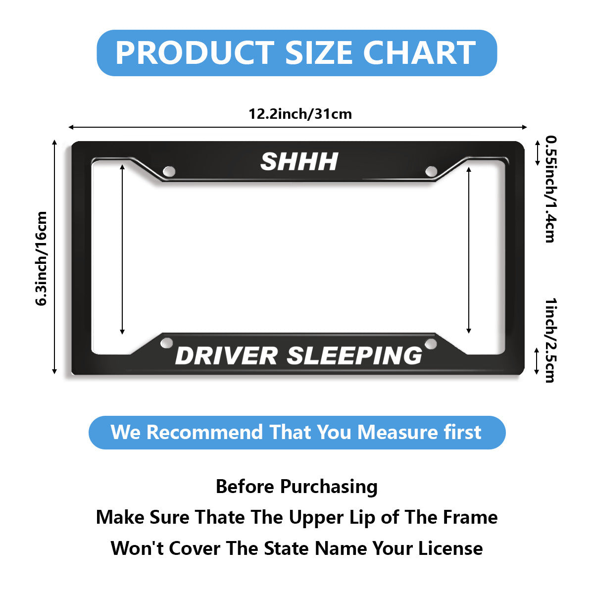 Flat two piece four holes Driver Sleeping license plate holder